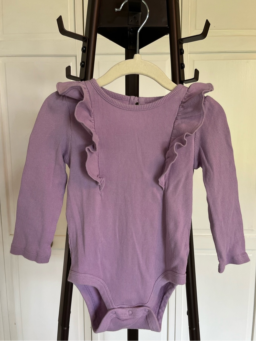 100% cotton Long Sleeve Ruffle One-Piece Bodysuit - Lavender